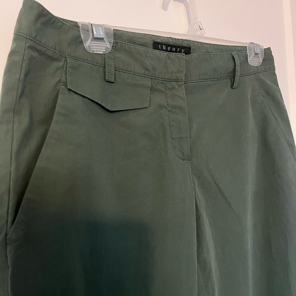 Theory Women's Olive Green Chinos 100% Cotton Size 4 Cuffed Straight Leg Preppy - Picture 4 of 11